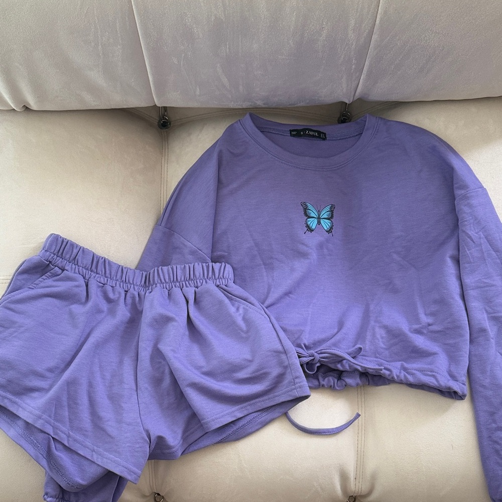 Purple Butterfly Lounge Set (Top and Shorts)